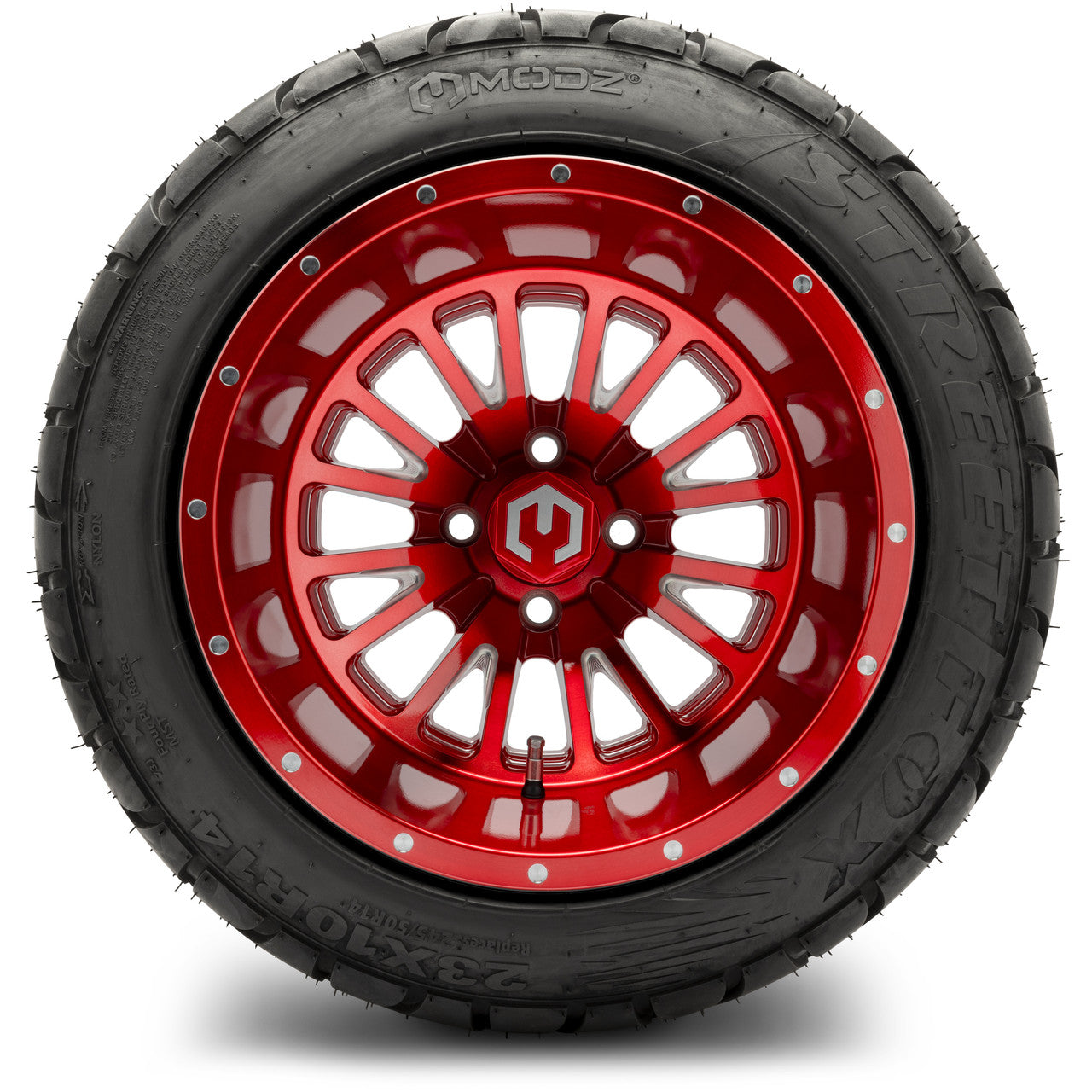 MODZ® 14" Assassin Brushed Red with Ball Mill Wheels & Street Tires Combo