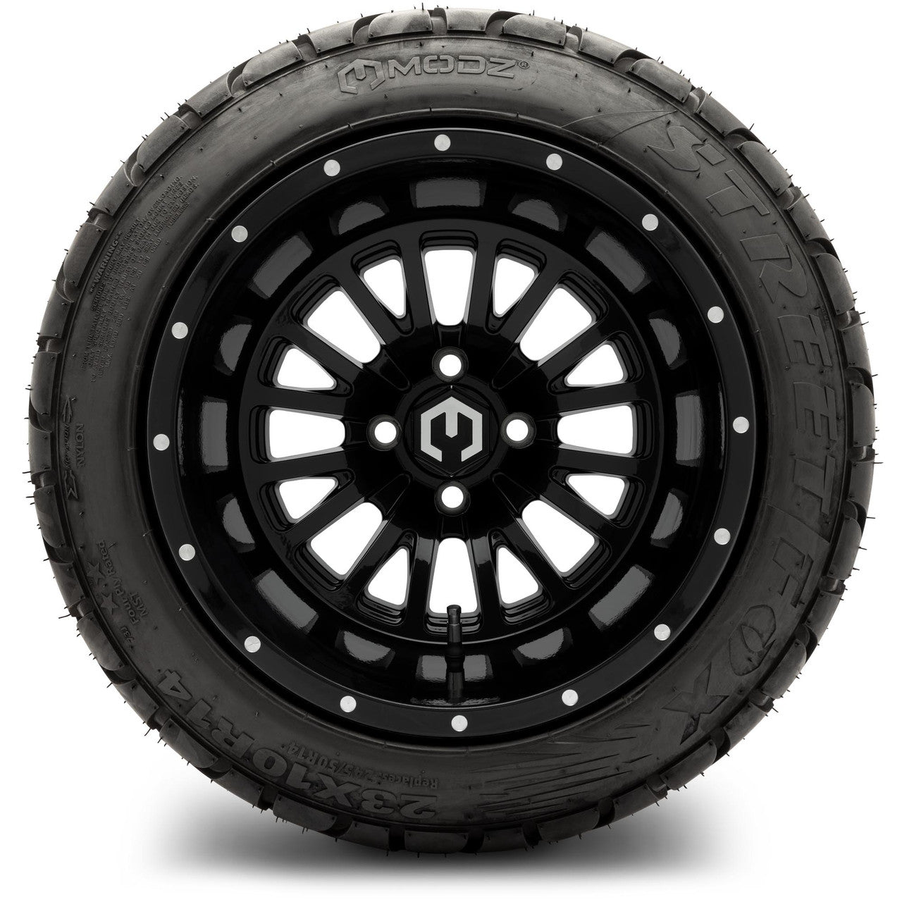 MODZ® 14" Assassin Glossy Black Wheels & Street Tires Combo