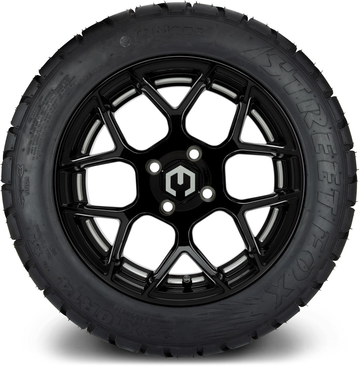 MODZ® 14" Renegade Glossy Black with Ball Mill Wheels & Street Tires Combo