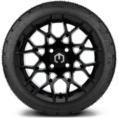 MODZ® 14" Blitz Glossy Black Wheels & Street Tires Combo