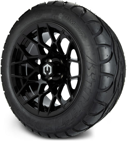 MODZ® 14" Blitz Glossy Black Wheels & Street Tires Combo