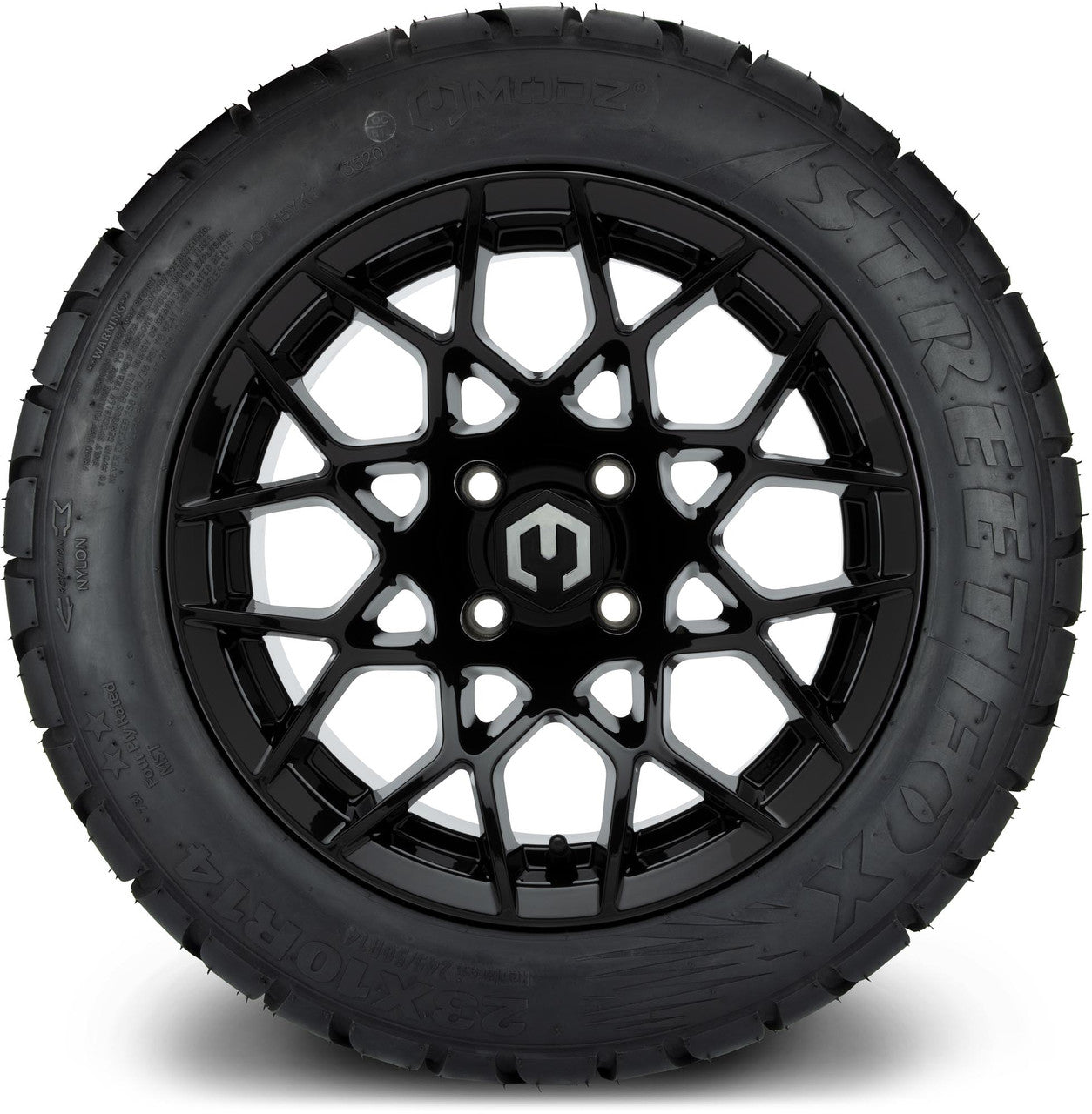 MODZ® 14" Blitz Glossy Black Wheels & Street Tires Combo