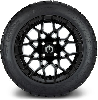 MODZ® 14" Blitz Glossy Black Wheels & Street Tires Combo