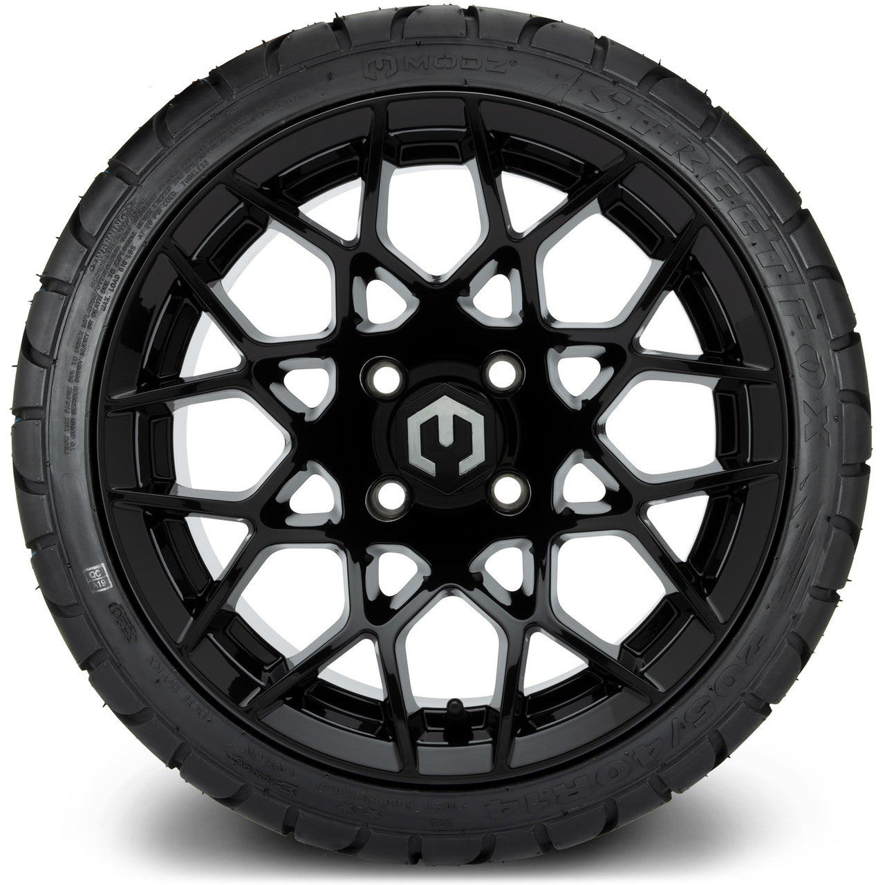 MODZ® 14" Blitz Glossy Black Wheels & Street Tires Combo