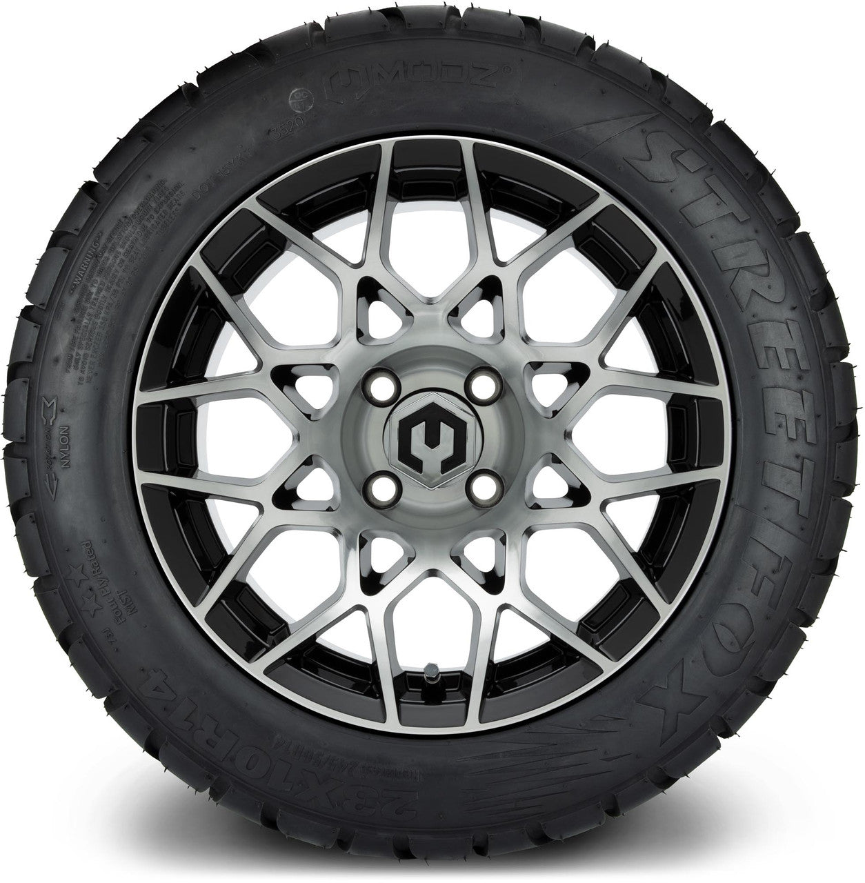 MODZ® 14" Blitz Machined Black Wheels & Street Tires Combo