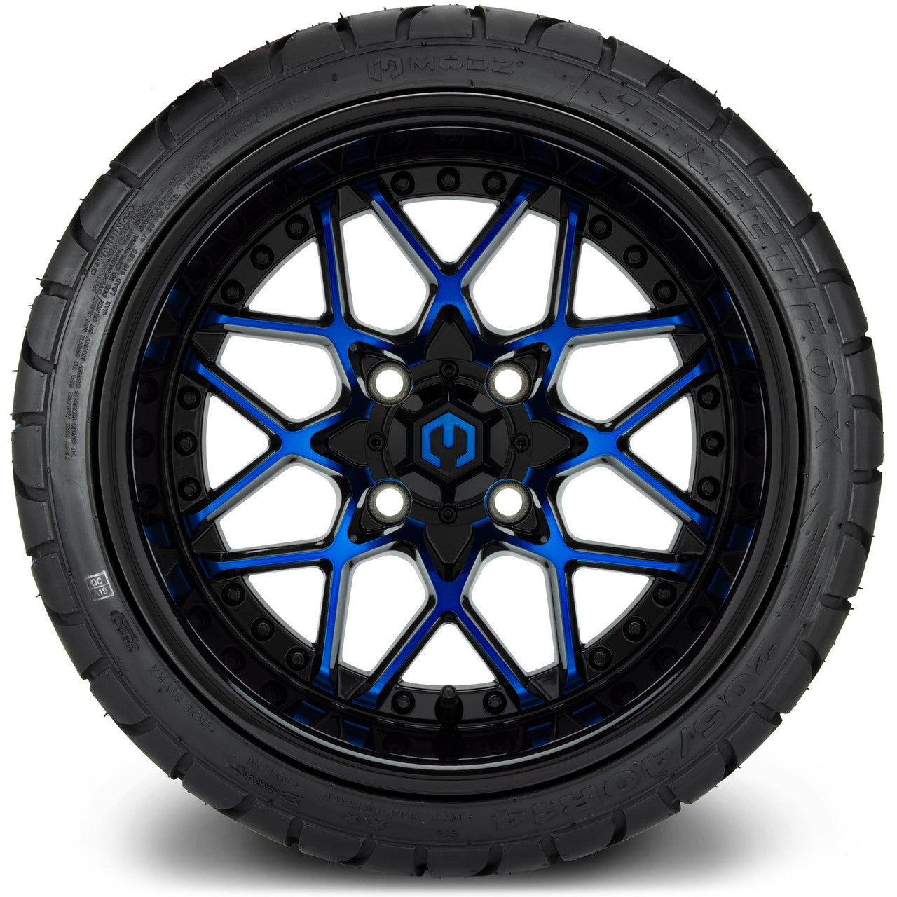 MODZ® 14" Formula Blue and Black Wheels & Street Tires Combo