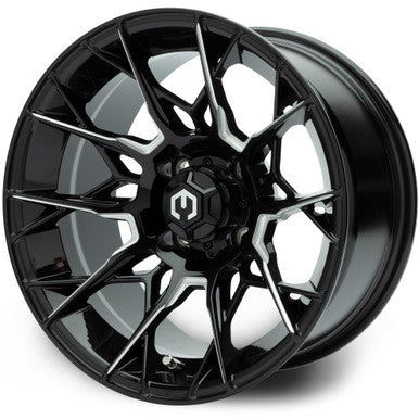 MODZ® Chaos Glossy Black with Ball Mill 14" Golf Cart Wheel