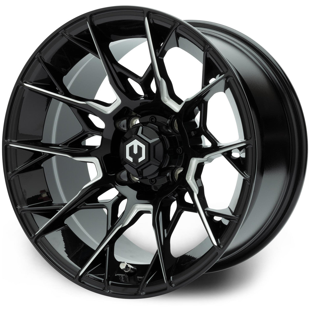 MODZ® Chaos Glossy Black with Ball Mill 14" Golf Cart Wheel