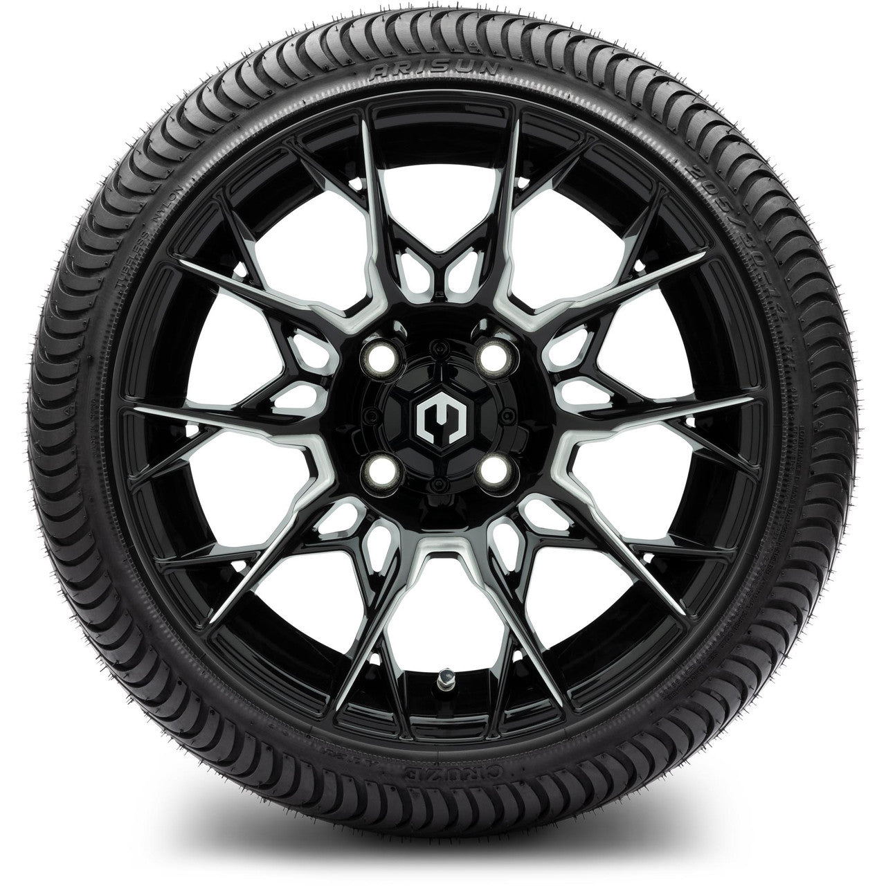 MODZ® 14" Chaos Glossy Black with Ball Mill Wheels & Street Tires Combo