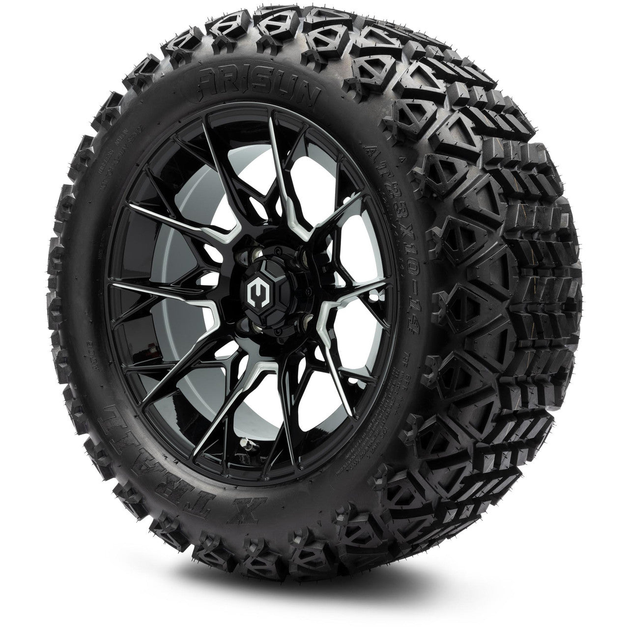 MODZ® 14" Chaos Glossy Black with Ball Mill Wheels & Off-Road Tires Combo