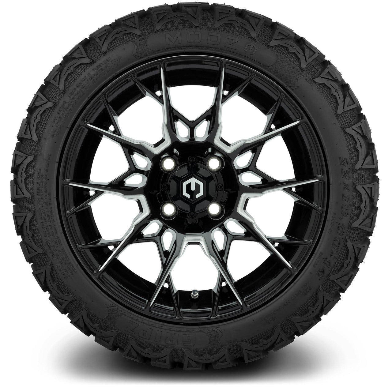 MODZ® 14" Chaos Glossy Black with Ball Mill Wheels & Off-Road Tires Combo
