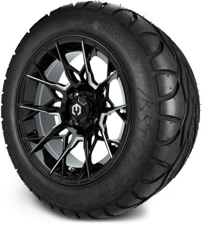MODZ® 14" Chaos Glossy Black with Ball Mill Wheels & Street Tires Combo