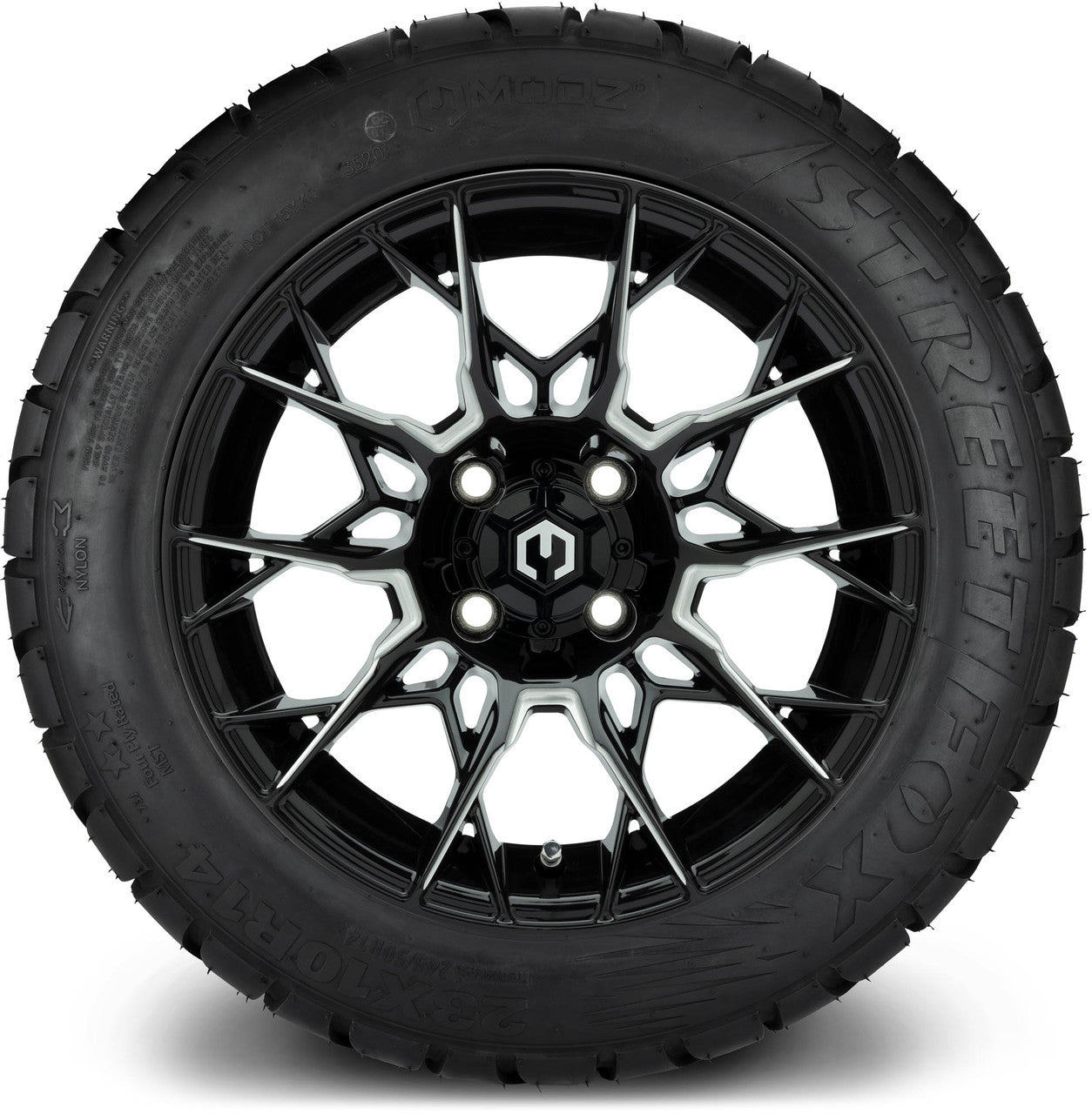 MODZ® 14" Chaos Glossy Black with Ball Mill Wheels & Street Tires Combo