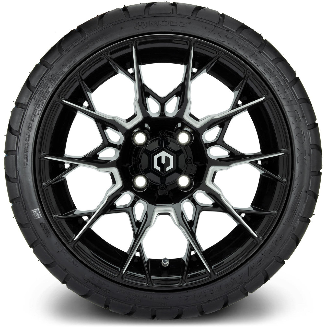 MODZ® 14" Chaos Glossy Black with Ball Mill Wheels & Street Tires Combo