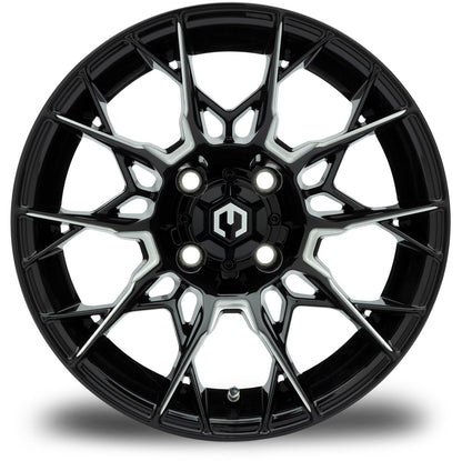 MODZ® Chaos Glossy Black with Ball Mill 14" Golf Cart Wheel
