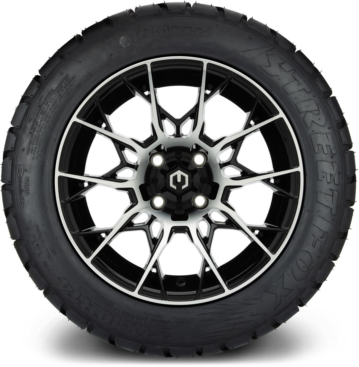 MODZ® 14" Chaos Machined Black Wheels & Street Tires Combo