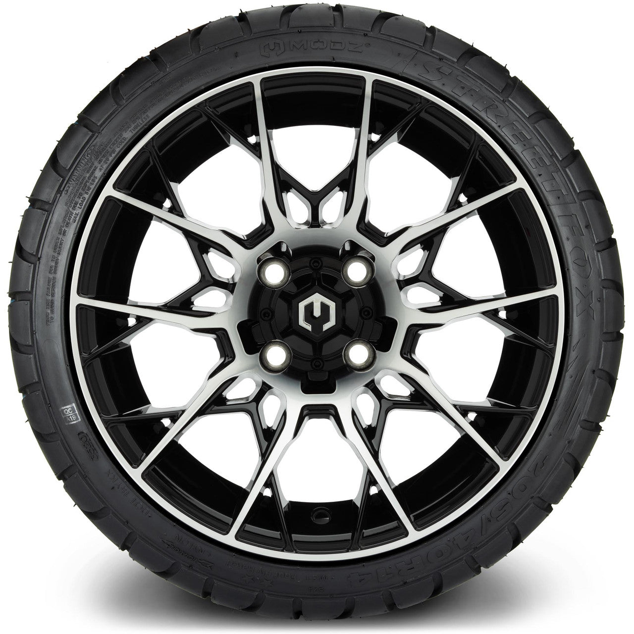 MODZ® 14" Chaos Machined Black Wheels & Street Tires Combo