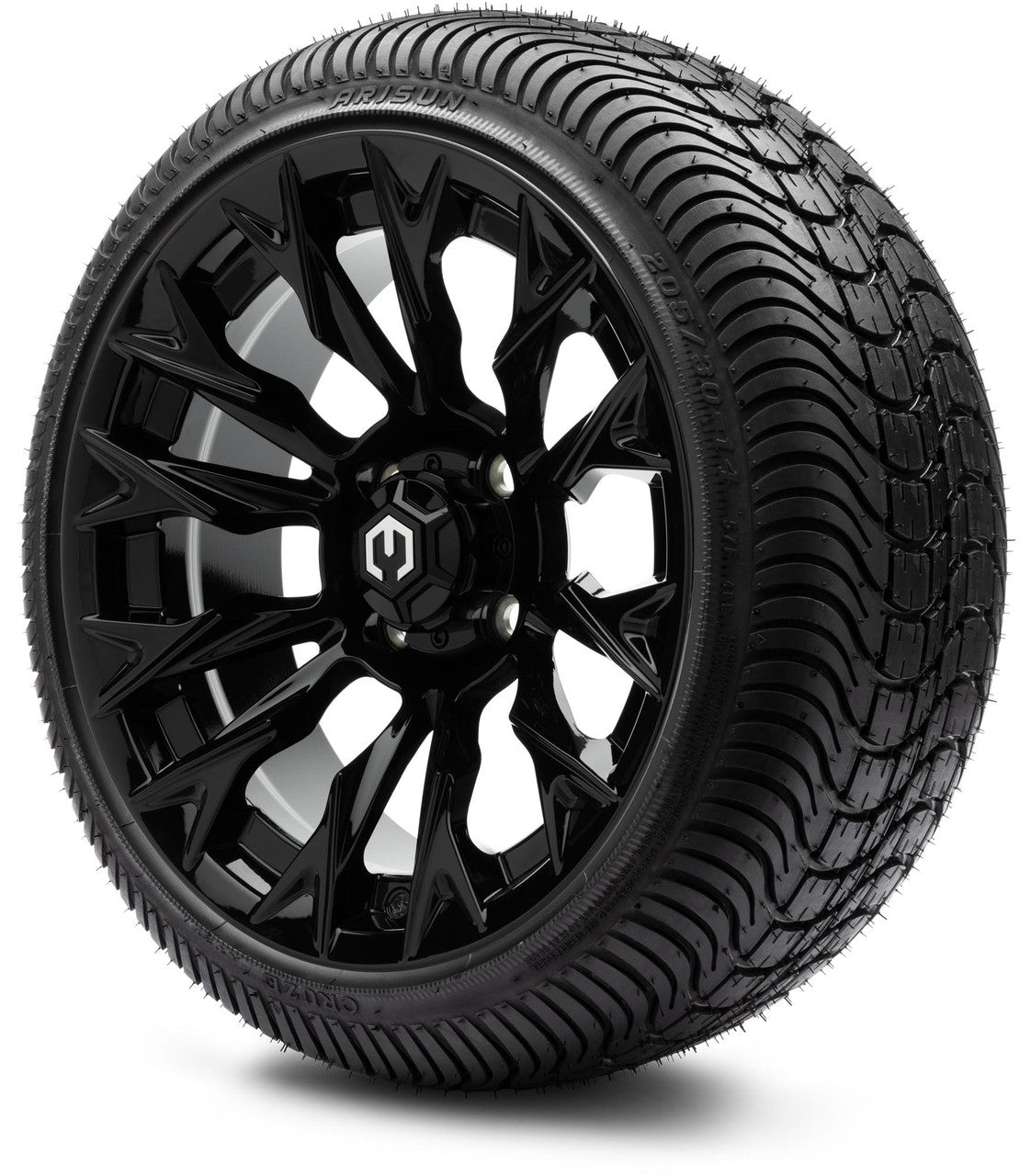 MODZ® 14" Falcon Glossy Black Wheels & Street Tires Combo
