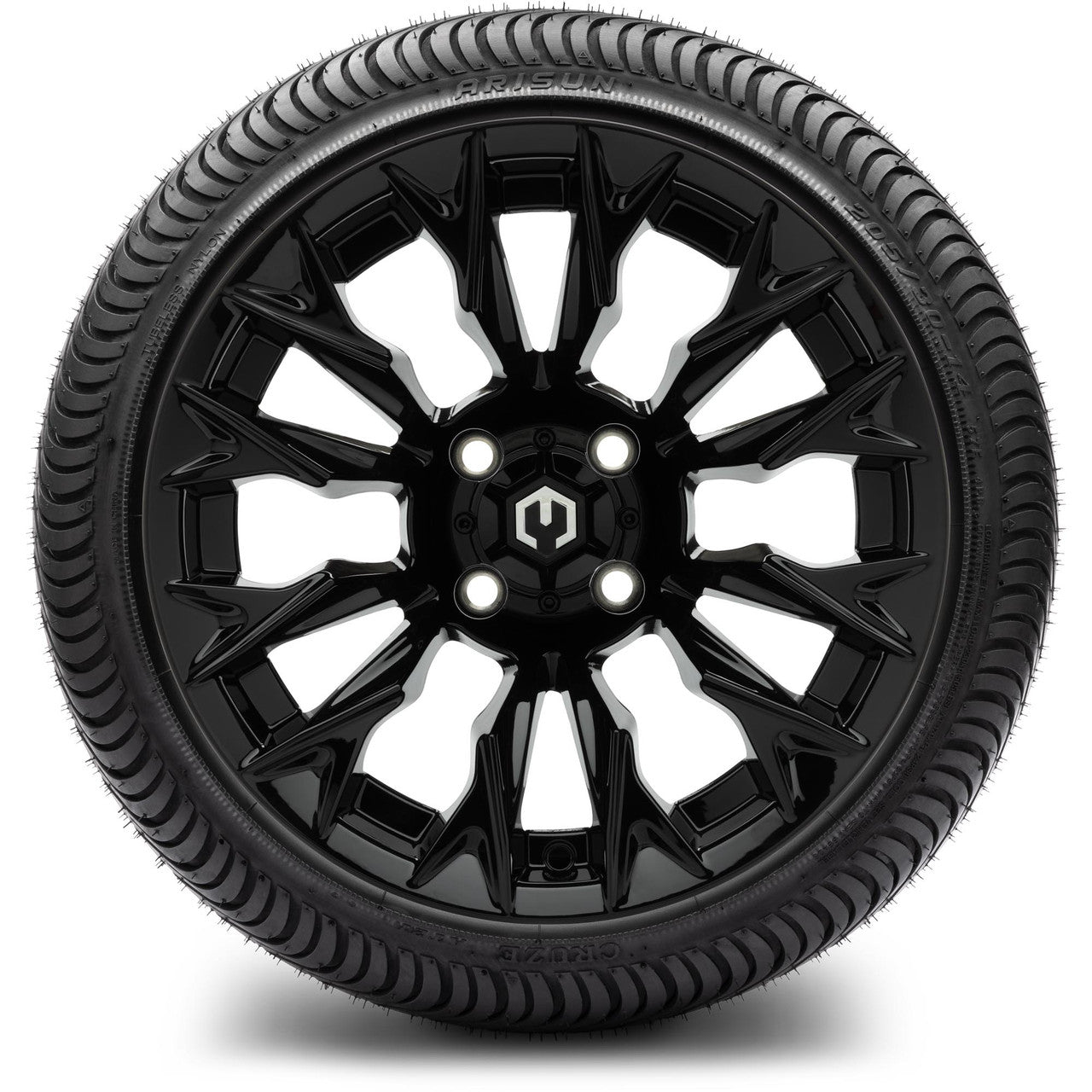 MODZ® 14" Falcon Glossy Black Wheels & Street Tires Combo