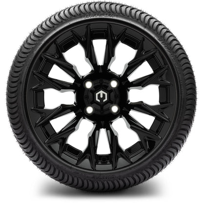 MODZ® 14" Falcon Glossy Black Wheels & Street Tires Combo