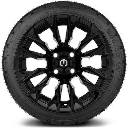 MODZ® 14" Falcon Glossy Black Wheels & Street Tires Combo