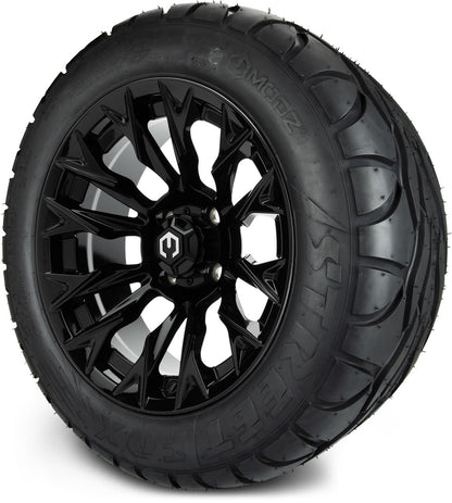 MODZ® 14" Falcon Glossy Black Wheels & Street Tires Combo