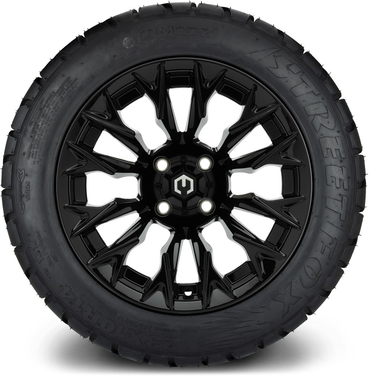 MODZ® 14" Falcon Glossy Black Wheels & Street Tires Combo