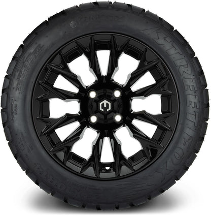 MODZ® 14" Falcon Glossy Black Wheels & Street Tires Combo