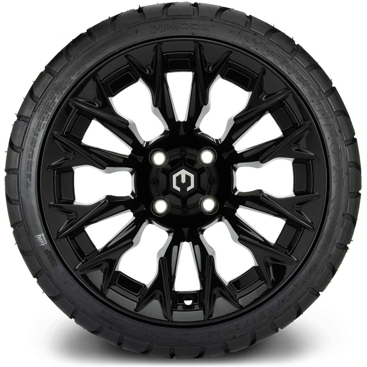 MODZ® 14" Falcon Glossy Black Wheels & Street Tires Combo