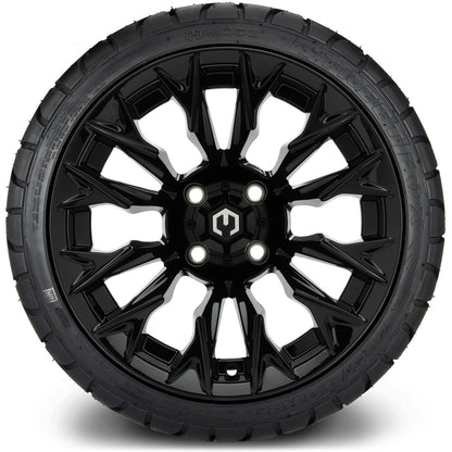 MODZ® 14" Falcon Glossy Black Wheels & Street Tires Combo
