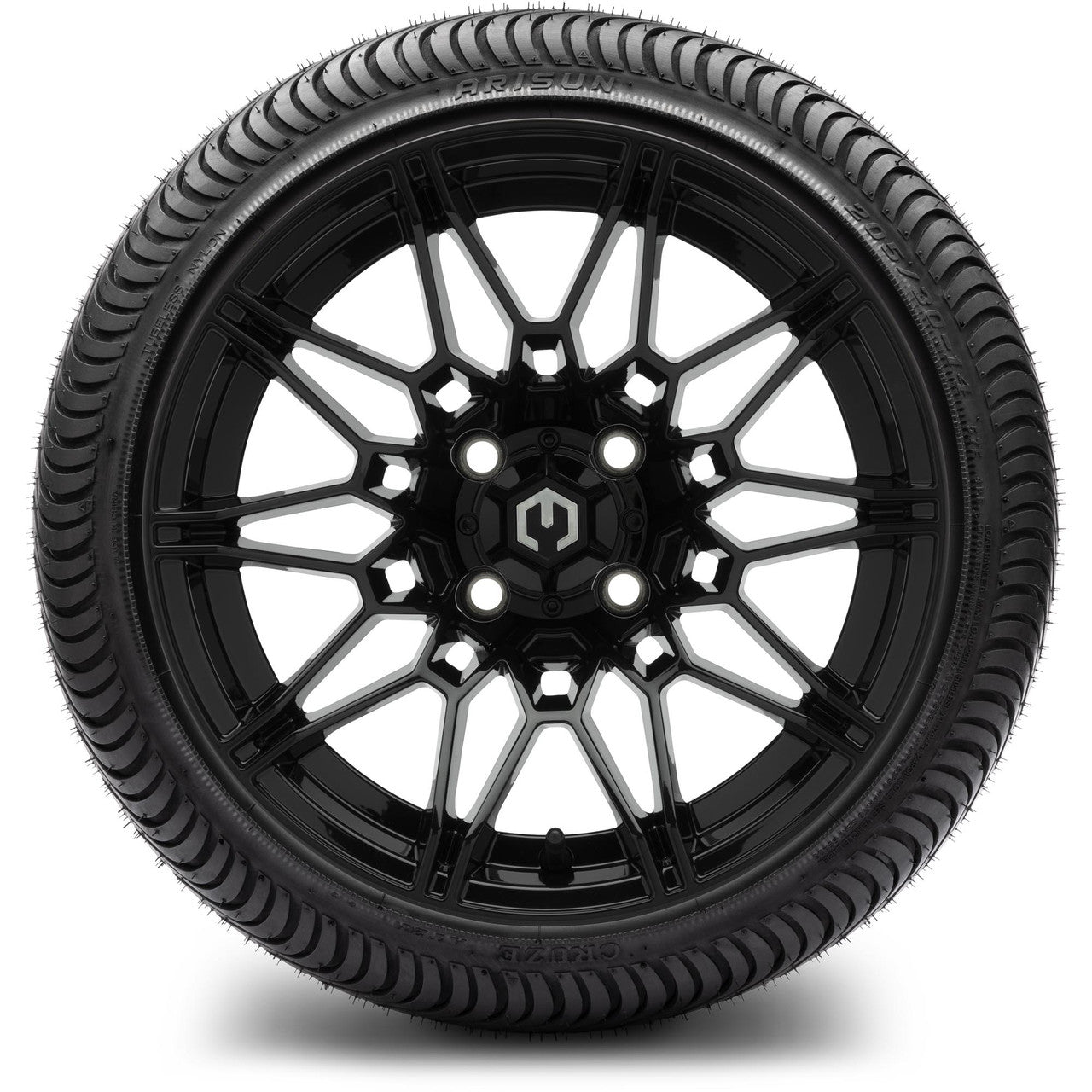 MODZ® 14" Galaxy Glossy Black Wheels & Street Tires Combo