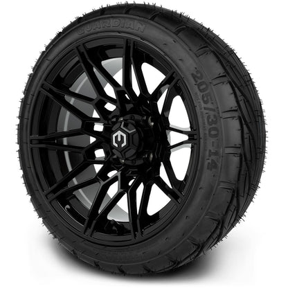 MODZ® 14" Galaxy Glossy Black Wheels & Street Tires Combo