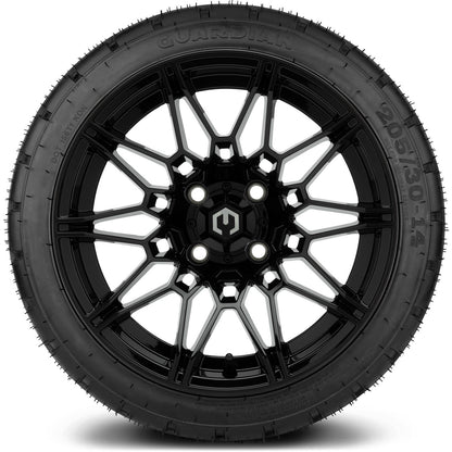 MODZ® 14" Galaxy Glossy Black Wheels & Street Tires Combo