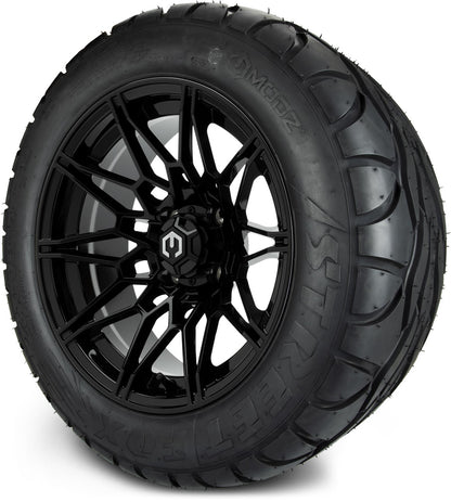 MODZ® 14" Galaxy Glossy Black Wheels & Street Tires Combo