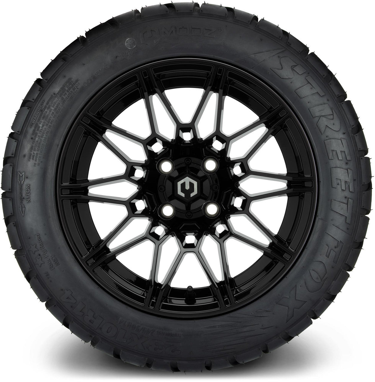 MODZ® 14" Galaxy Glossy Black Wheels & Street Tires Combo