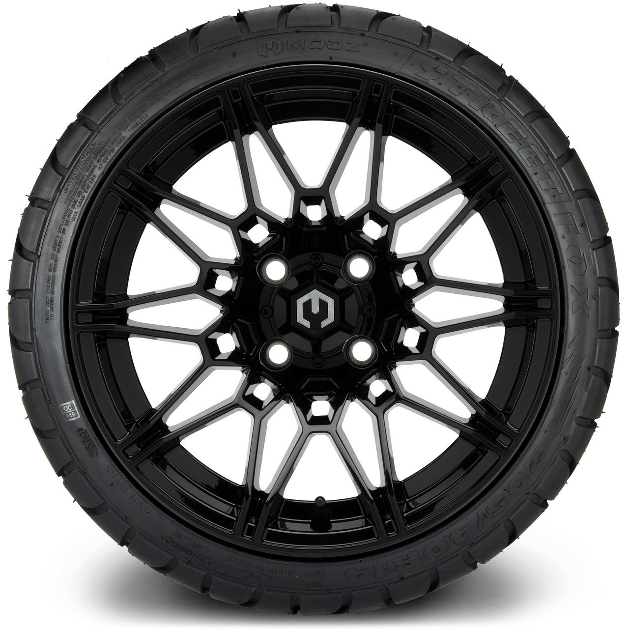 MODZ® 14" Galaxy Glossy Black Wheels & Street Tires Combo