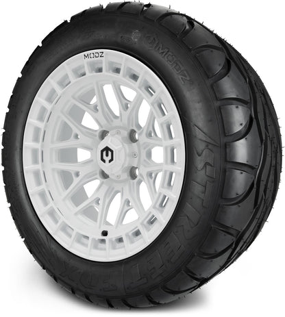MODZ® 14" Torrent Glossy White Wheels & Street Tires Combo