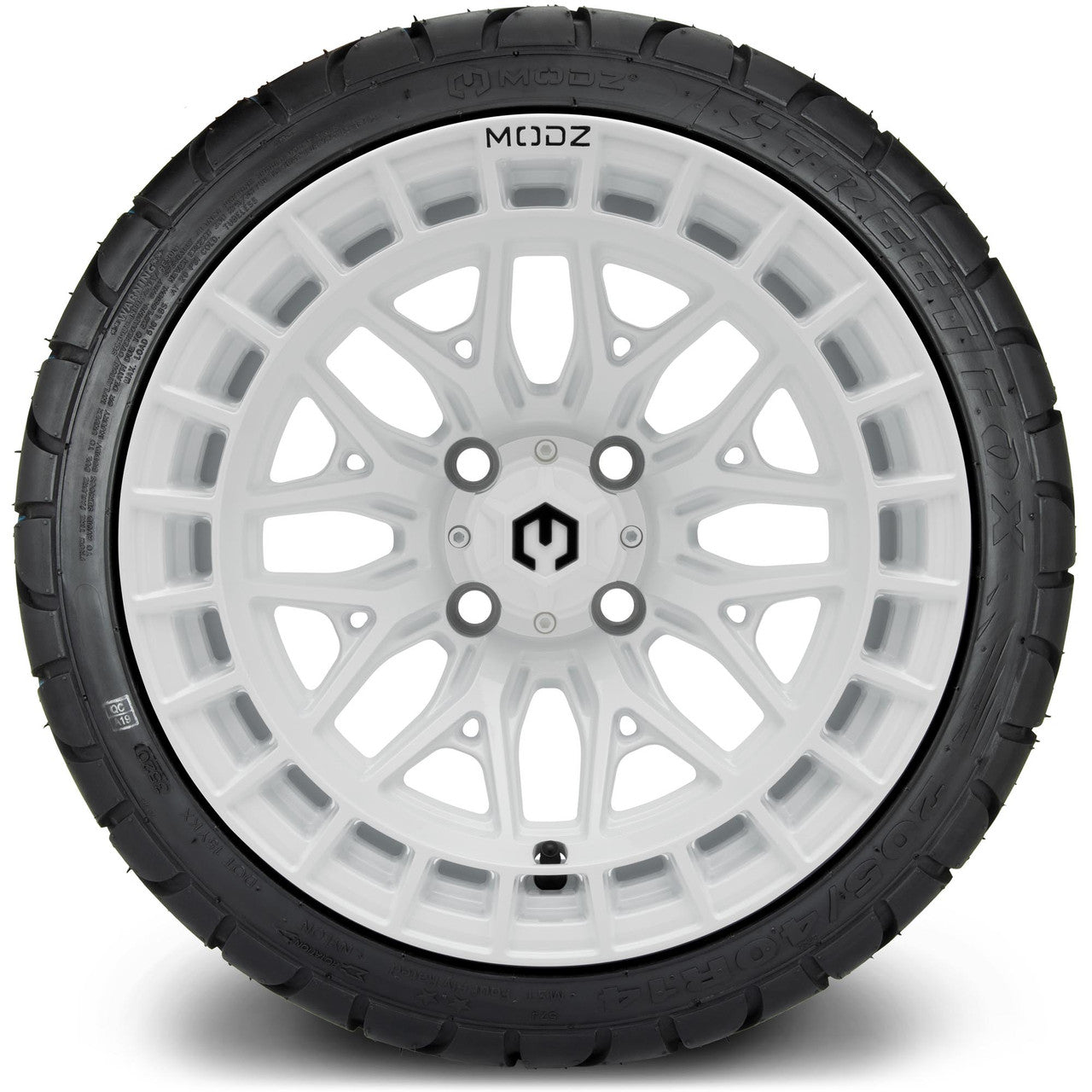 MODZ® 14" Torrent Glossy White Wheels & Street Tires Combo