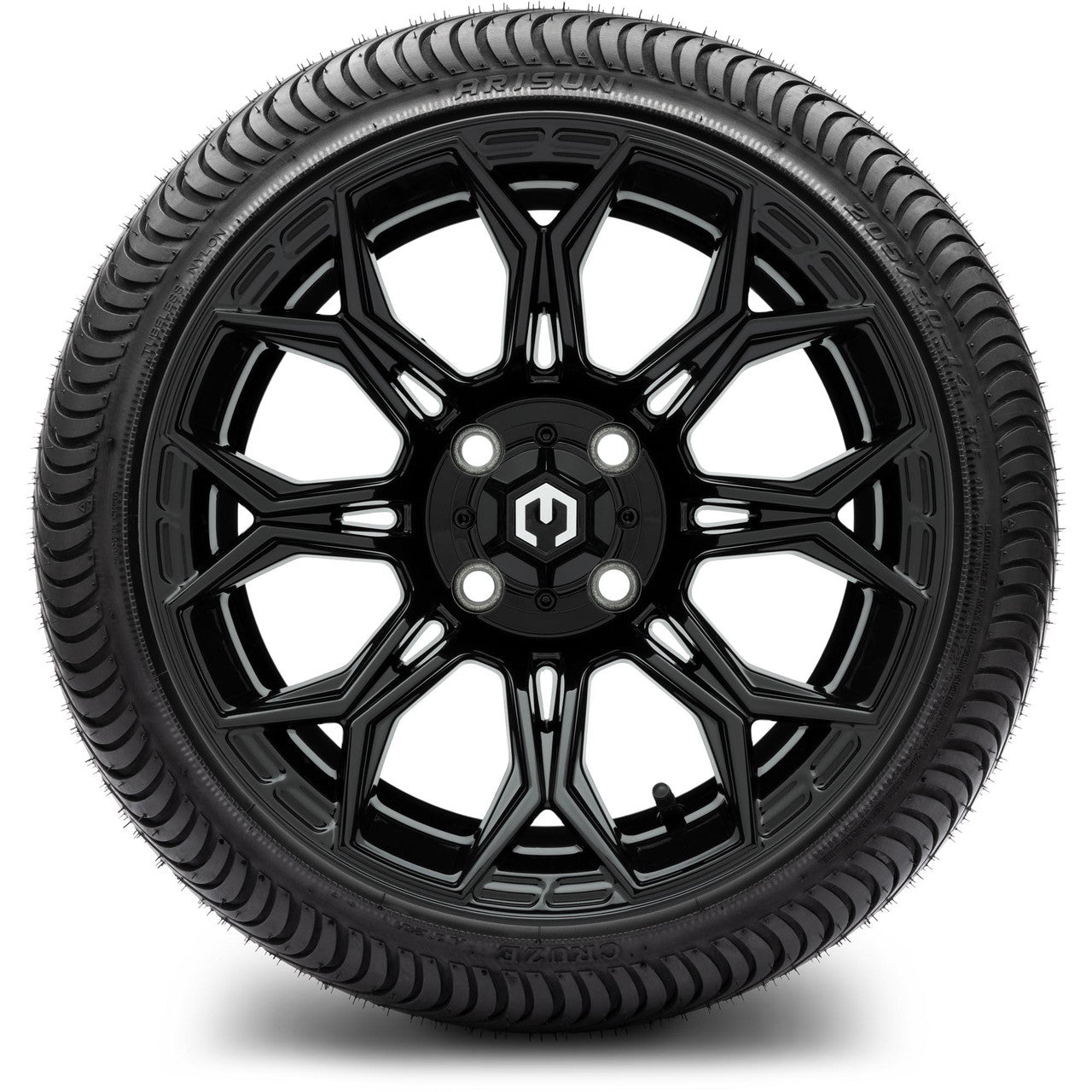 MODZ® 14" Halo Glossy Black Wheels & Street Tires Combo
