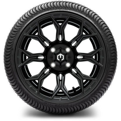 MODZ® 14" Halo Glossy Black Wheels & Street Tires Combo
