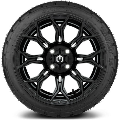 MODZ® 14" Halo Glossy Black Wheels & Street Tires Combo