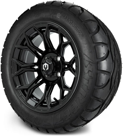 MODZ® 14" Halo Glossy Black Wheels & Street Tires Combo