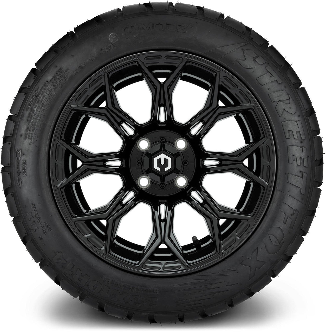 MODZ® 14" Halo Glossy Black Wheels & Street Tires Combo