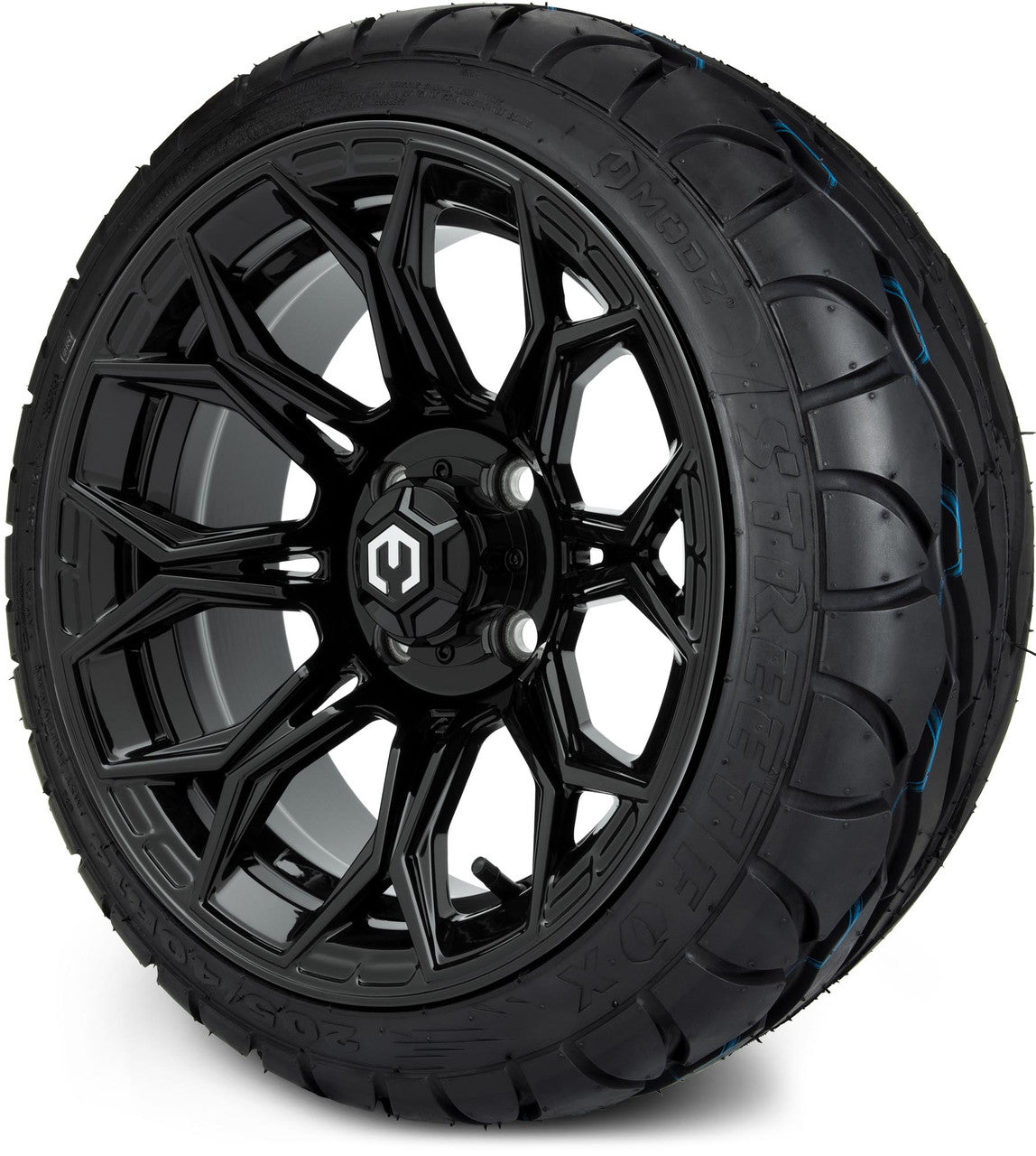 MODZ® 14" Halo Glossy Black Wheels & Street Tires Combo