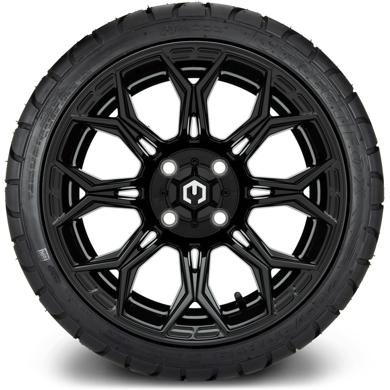 MODZ® 14" Halo Glossy Black Wheels & Street Tires Combo