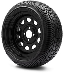MODZ® 14" Steel D-Window Glossy Black Wheels & Street Tires Combo
