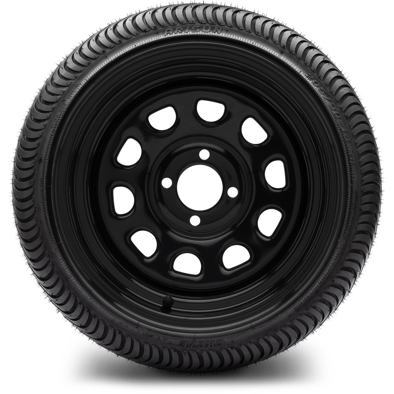 MODZ® 14" Steel D-Window Glossy Black Wheels & Street Tires Combo