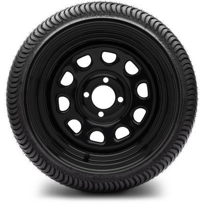 MODZ® 14" Steel D-Window Glossy Black Wheels & Street Tires Combo