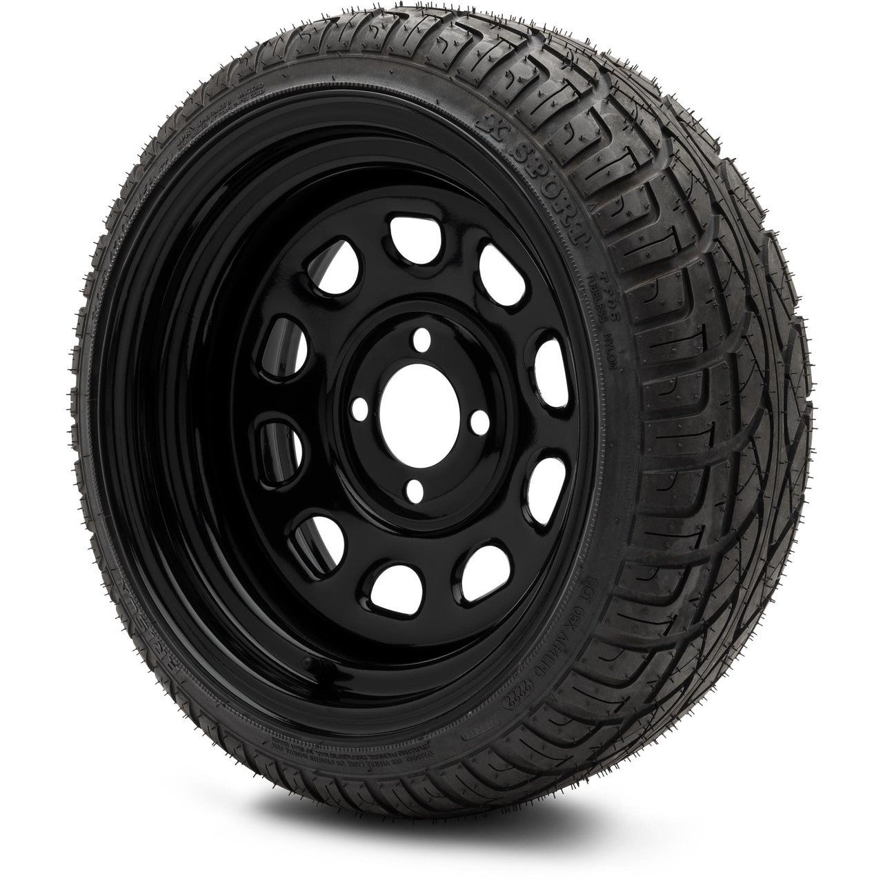 MODZ® 14" Steel D-Window Glossy Black Wheels & Street Tires Combo