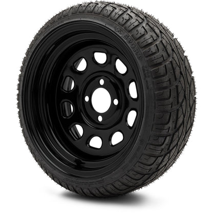 MODZ® 14" Steel D-Window Glossy Black Wheels & Street Tires Combo